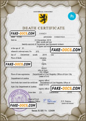 pulse verse vital record death certificate universal PSD template