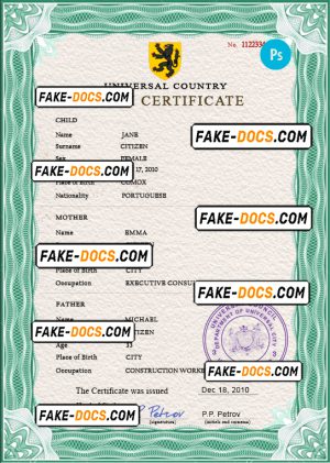 broadcast variety universal birth certificate PSD template, completely editable