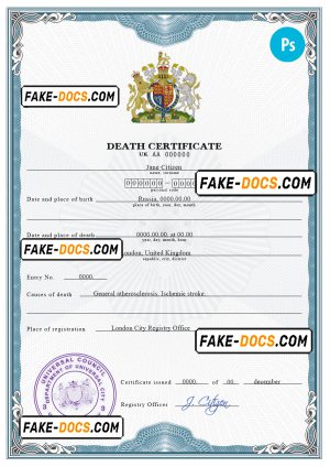 origin break vital record death certificate universal PSD template