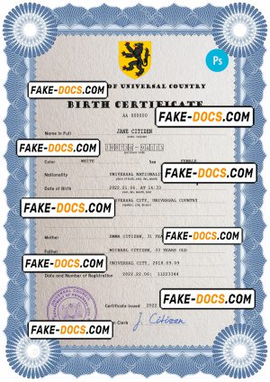 loop editor universal birth certificate PSD template, completely editable loop editor universal birth certificate PSD template, completely editable