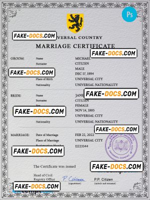 romance universal marriage certificate PSD template, fully editable