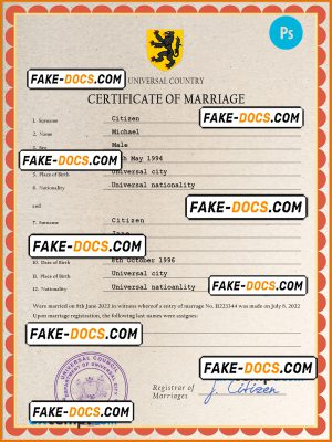 grace universal marriage certificate PSD template, fully editable