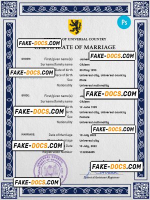 sketch universal marriage certificate PSD template, completely editable