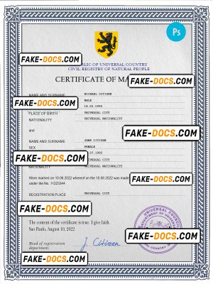 experienced universal marriage certificate PSD template, completely editable