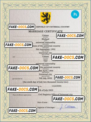 soulmate universal marriage certificate PSD template, completely editable