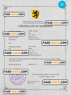 gloss universal marriage certificate PSD template, completely editable