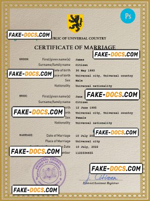 instict universal marriage certificate PSD template, fully editable