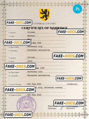 charm universal marriage certificate PSD template, fully editable