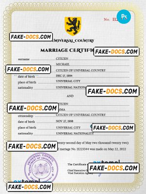 sweet story universal marriage certificate PSD template, completely editable