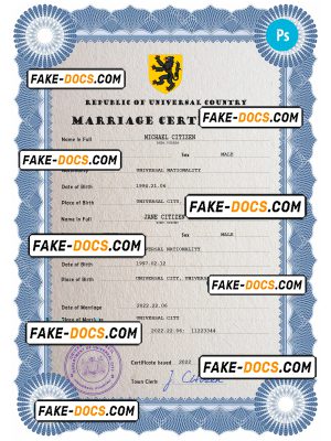 traditional universal marriage certificate PSD template, completely editable