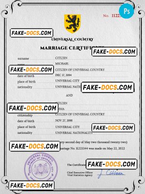 destiny universal marriage certificate PSD template, completely editable