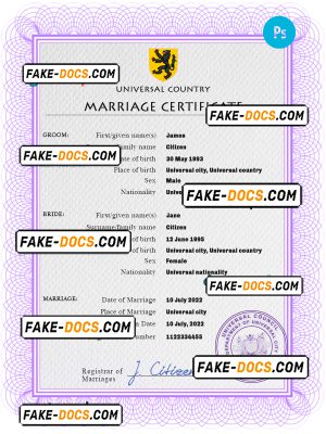 snap universal marriage certificate PSD template, completely editable