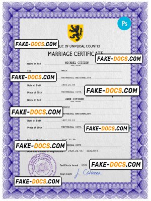 focal universal marriage certificate PSD template, fully editable