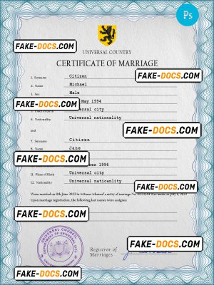 cherish universal marriage certificate PSD template, completely editable
