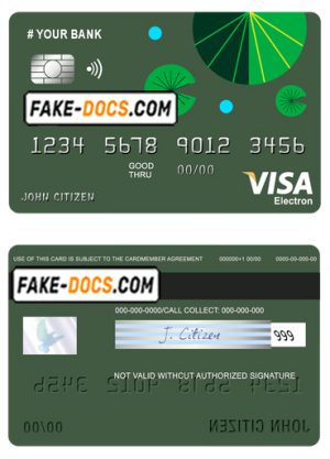 budget green universal multipurpose bank visa electron credit card template in PSD format, fully editable