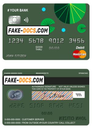 budget green universal multipurpose bank mastercard debit credit card template in PSD format, fully editable