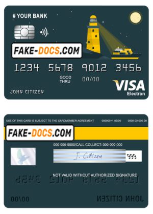 bright lighthouse universal multipurpose bank visa electron credit card template in PSD format, fully editable