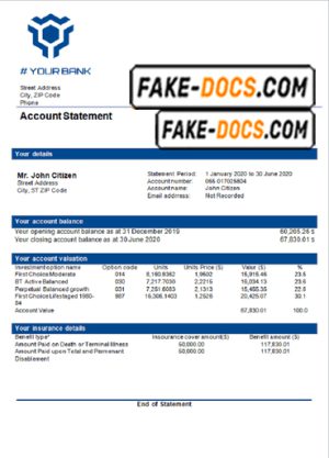 blue range universal multipurpose bank statement template in Word format
