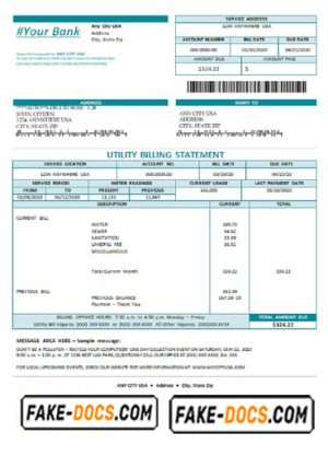 blue letter universal multipurpose utility bill template in Word format