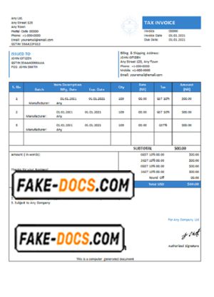 care module universal multipurpose tax invoice template in Word and PDF format, fully editable