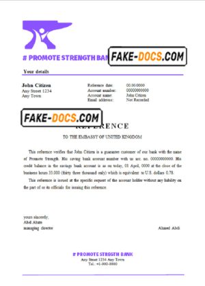 promote strength bank universal multipurpose bank account reference template in Word and PDF format