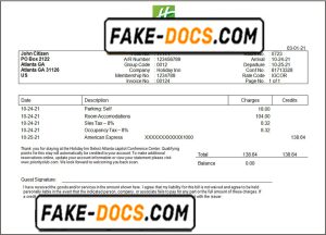 USA Holiday Inn InterContinental Hotels Group invoice template in Word and PDF format, fully editable USA Holiday Inn InterContinental Hotels Group invoice template in Word and PDF format, fully editable