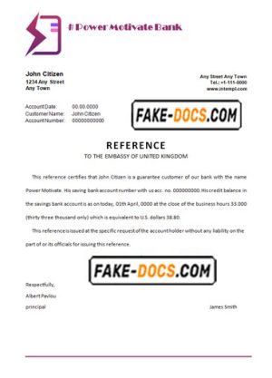 power motivate bank template of bank reference letter, Word and PDF format (.doc and .pdf)