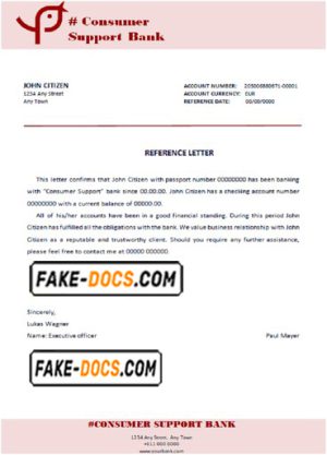 consumer support bank universal multipurpose bank account reference template in Word and PDF format