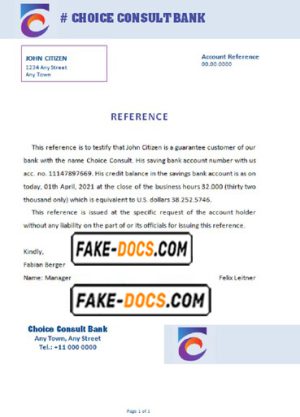 choice consult bank universal multipurpose bank account reference template in Word and PDF format