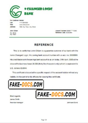 changed logic bank universal multipurpose bank account reference template in Word and PDF format