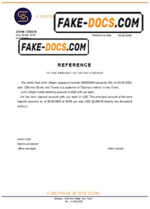 sponsor active bank universal multipurpose bank account reference template in Word and PDF format