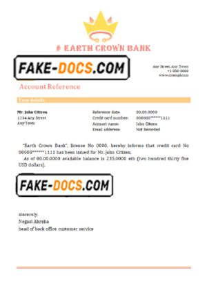 earth crown bank universal multipurpose bank account reference template in Word and PDF format