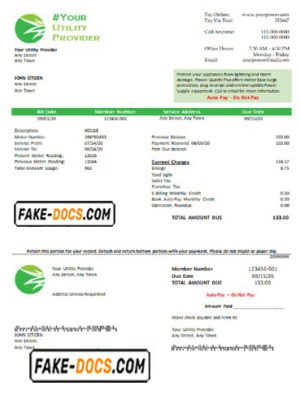 seventh green universal multipurpose utility bill template in Word format