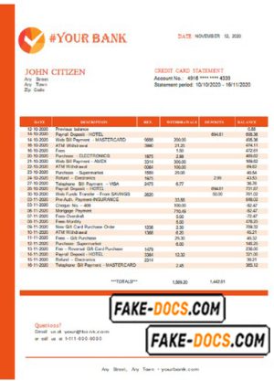 good reply universal bank statement template in Word format