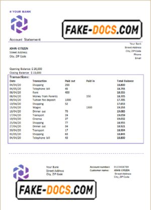 flower flock universal bank multipurpose statement template in Word format