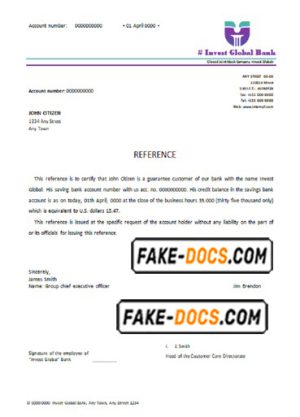 invest global bank universal multipurpose bank account reference template in Word and PDF format invest global bank universal multipurpose bank account reference template in Word and PDF format