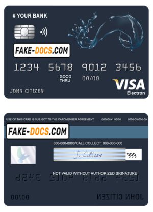 action water universal multipurpose bank visa electron credit card template in PSD format, fully editable