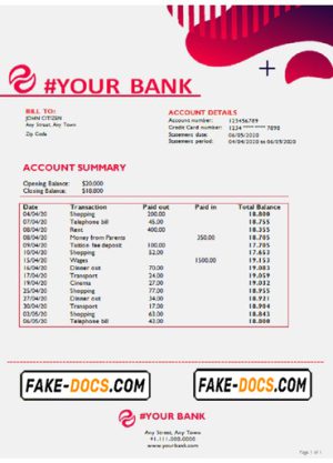 blush velvet universal multipurpose bank statement template in Word format