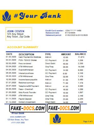 blue shine universal multipurpose bank statement template in Word format