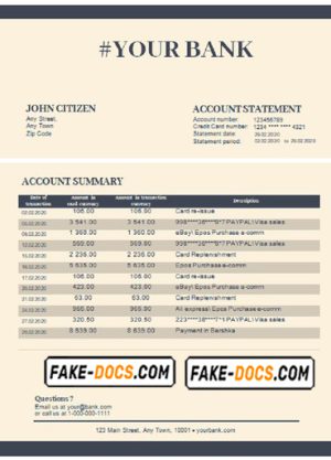 diamond blue universal multipurpose bank statement template in Word format