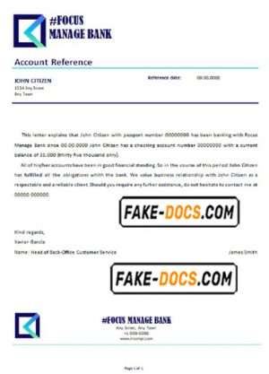 focus manage bank universal multipurpose bank account reference template in Word and PDF format