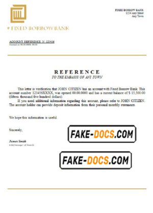 fixed borrow bank universal multipurpose bank account reference template in Word and PDF format