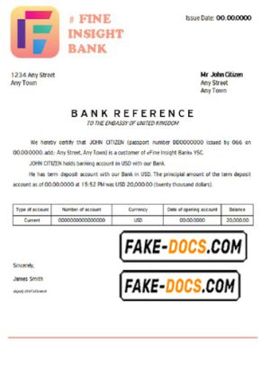fine insight bank universal multipurpose bank account reference template in Word and PDF format