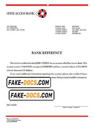 fine access bank universal multipurpose bank account reference template in Word and PDF format