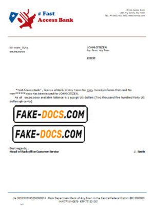 fast access bank universal multipurpose bank account reference template in Word and PDF format