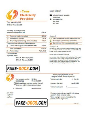 electric swell universal multipurpose utility bill template in Word format