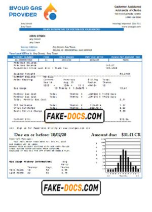 digital gas multipurpose universal utility bill template in Word format