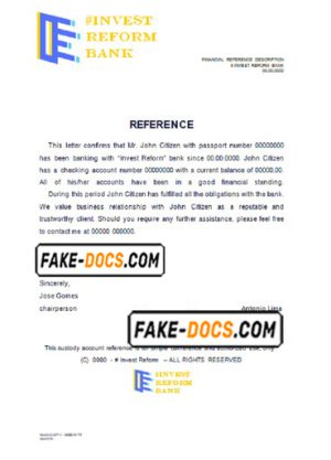 invest reform bank universal multipurpose bank account reference template in Word and PDF format invest reform bank universal multipurpose bank account reference template in Word and PDF format