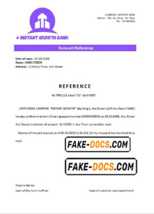 instant growth bank universal multipurpose bank account reference template in Word and PDF format