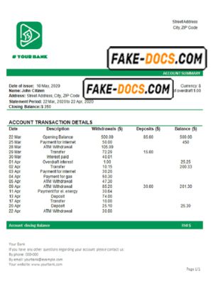 green shape universal bank multipurpose statement template in Word format